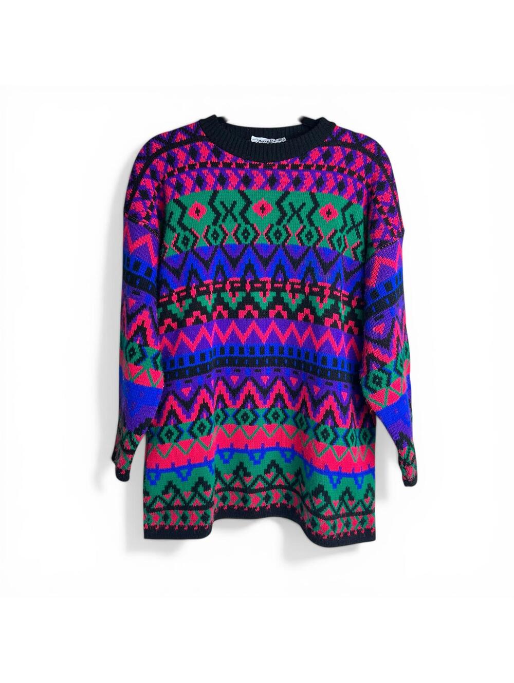 Vintage Geometric Patterned Sweater with Bold Colors